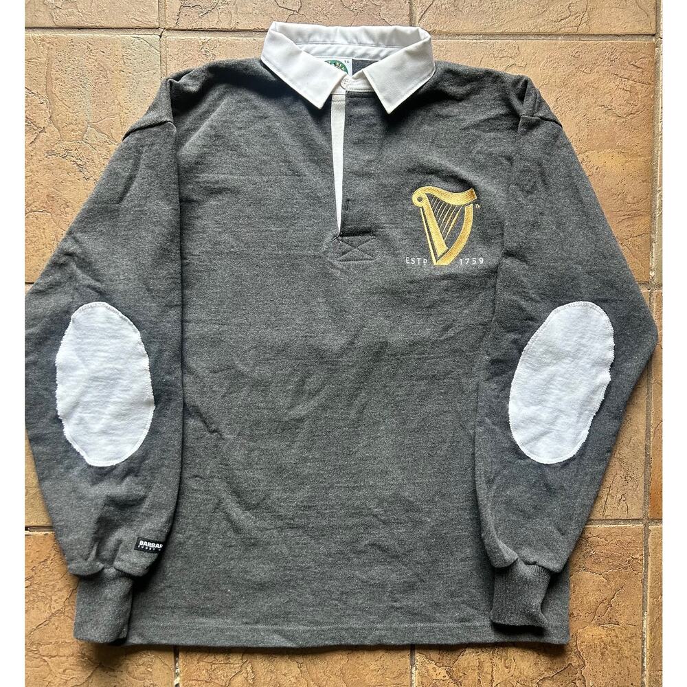 Vintage Guinness Rugby Shirt XL Barbarian Gray Long Sleeve Rugby Polo